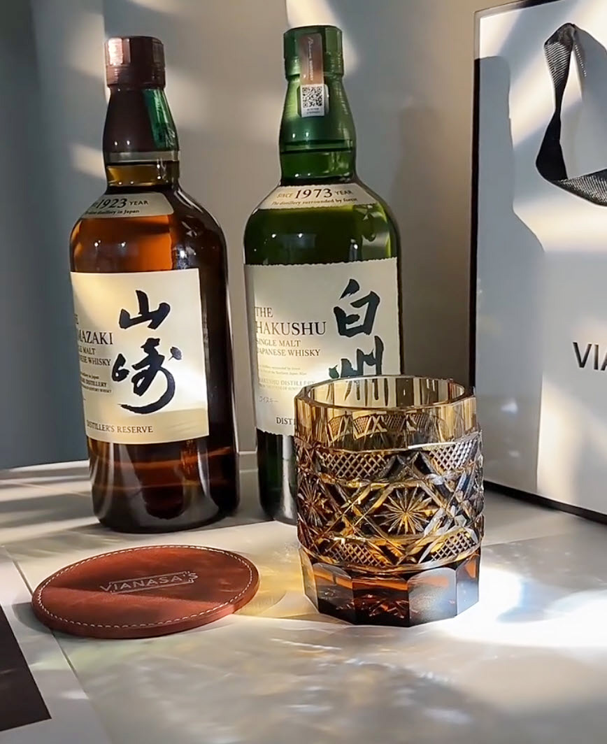 Ly wishky pha lê 280ml chế tác thủ công Edo Kiriko mẫu Bandit Stone Vianasa VS34343