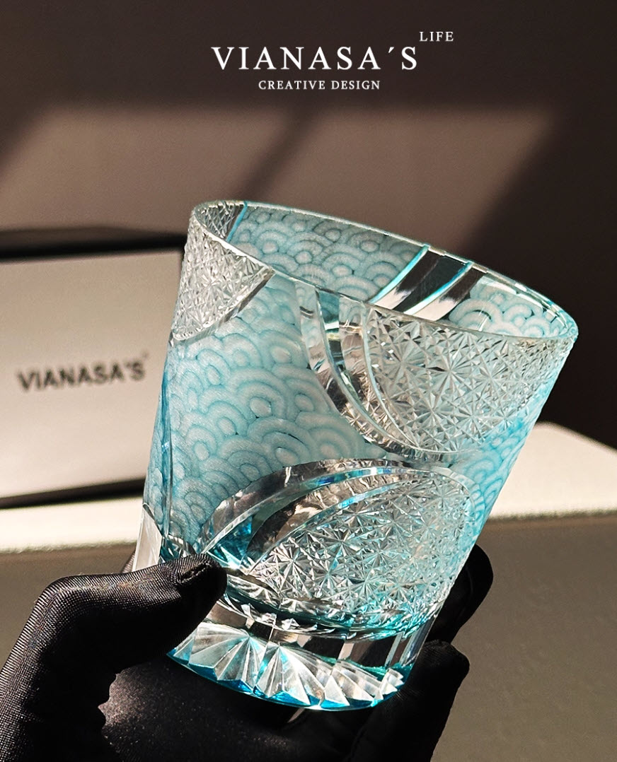 Ly wishky pha lê 280ml chế tác thủ công Edo Kiriko mẫu Clown Sand Vianasa VS2323D