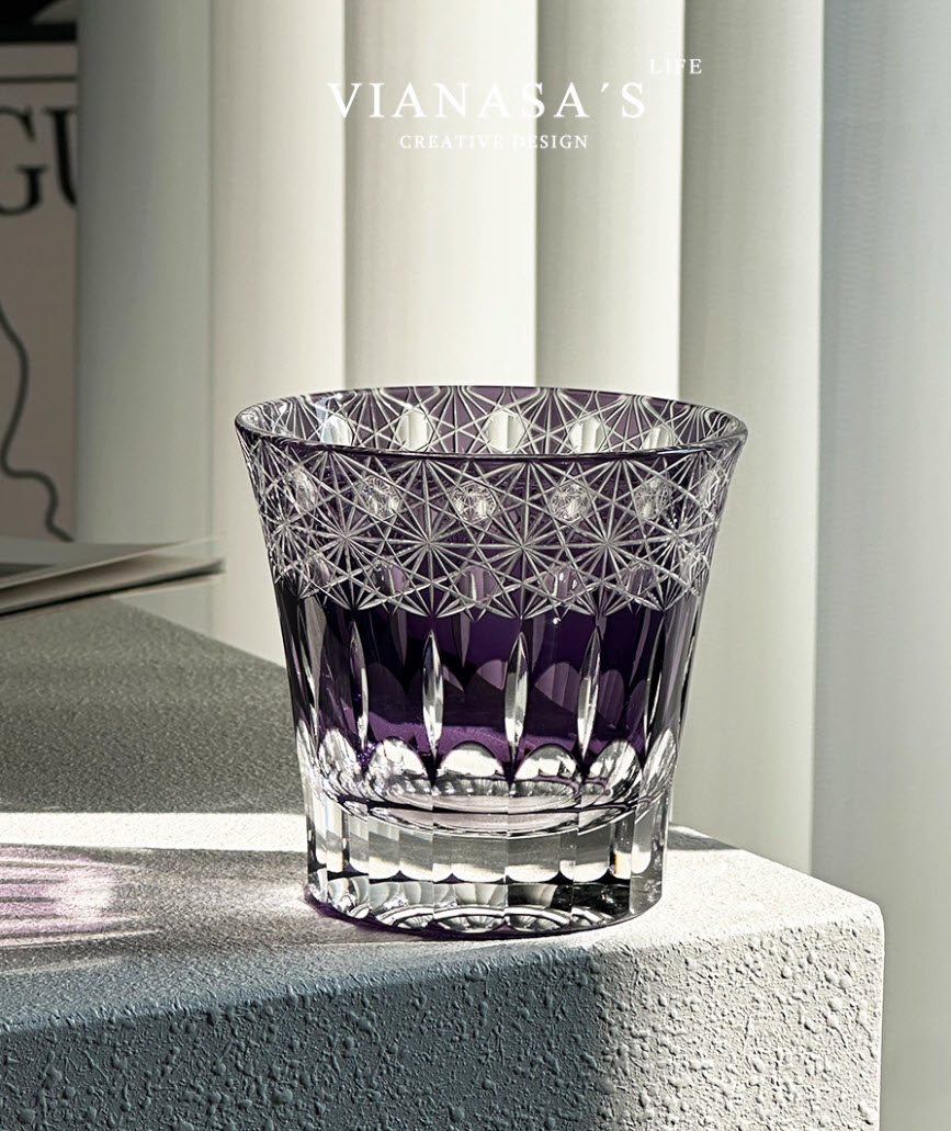 Ly wishky pha lê 260ml chế tác thủ công Edo Kiriko mẫu Violet Vianasa VS1222