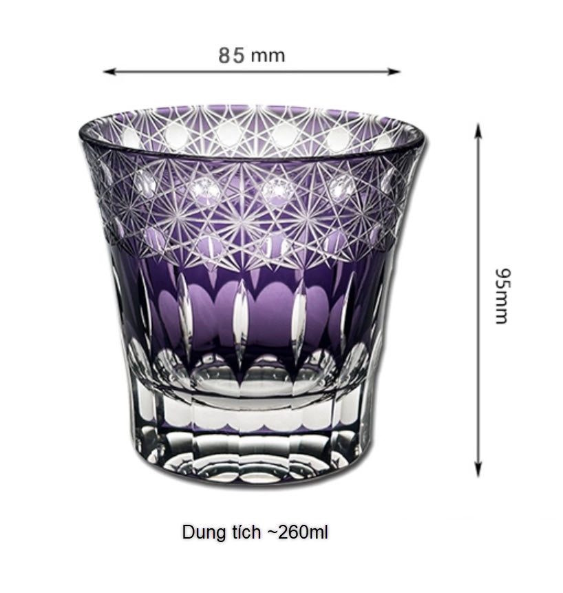 Ly wishky pha lê 260ml chế tác thủ công Edo Kiriko mẫu Violet Vianasa VS1222