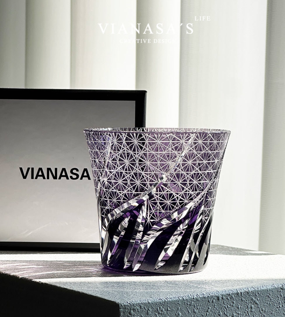 Ly wishky pha lê 260ml chế tác thủ công Edo Kiriko mẫu Purple Cloud Vianasa VS3213