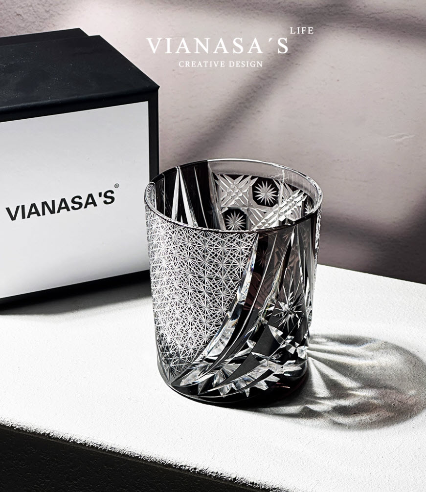 Ly wishky pha lê 280ml chế tác thủ công Edo Kiriko mẫu Day&Night Vianasa VS9898