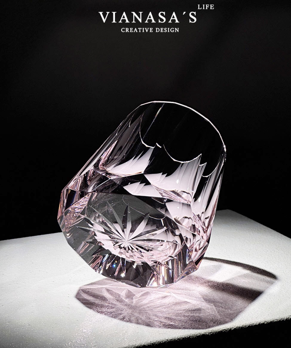 Ly wishky pha lê K9 mẫu Rose Story 200ml chế tác thủ công Vianasa VS99897