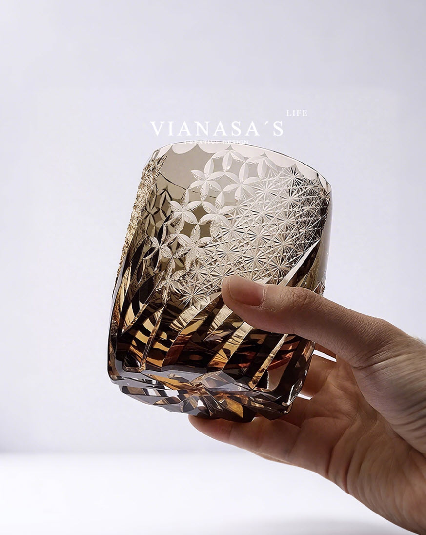 Ly wishky pha lê 330ml chế tác thủ công Edo Kiriko mẫu Dancing with the Wind Vianasa VS34344