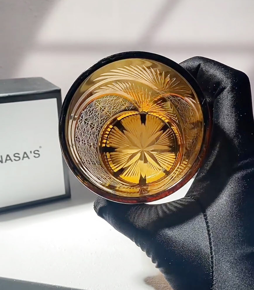 Ly wishky pha lê 280ml chế tác thủ công Edo Kiriko mẫu Tsuru Feather Vianasa VS3434C