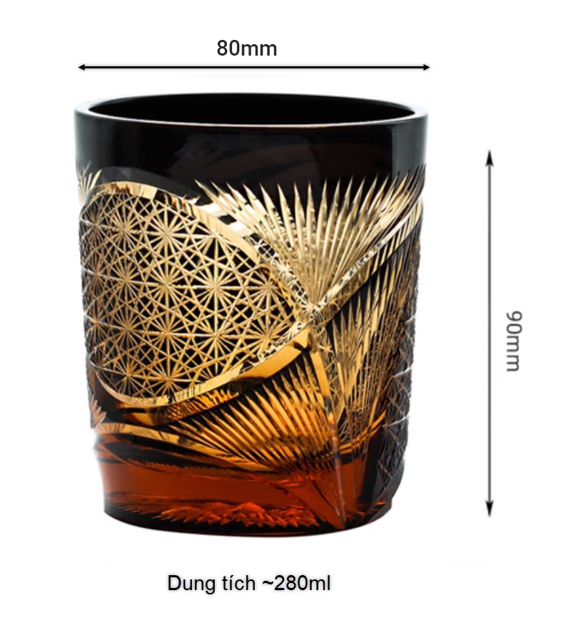 Ly wishky pha lê 280ml chế tác thủ công Edo Kiriko mẫu Tsuru Feather Vianasa VS3434C