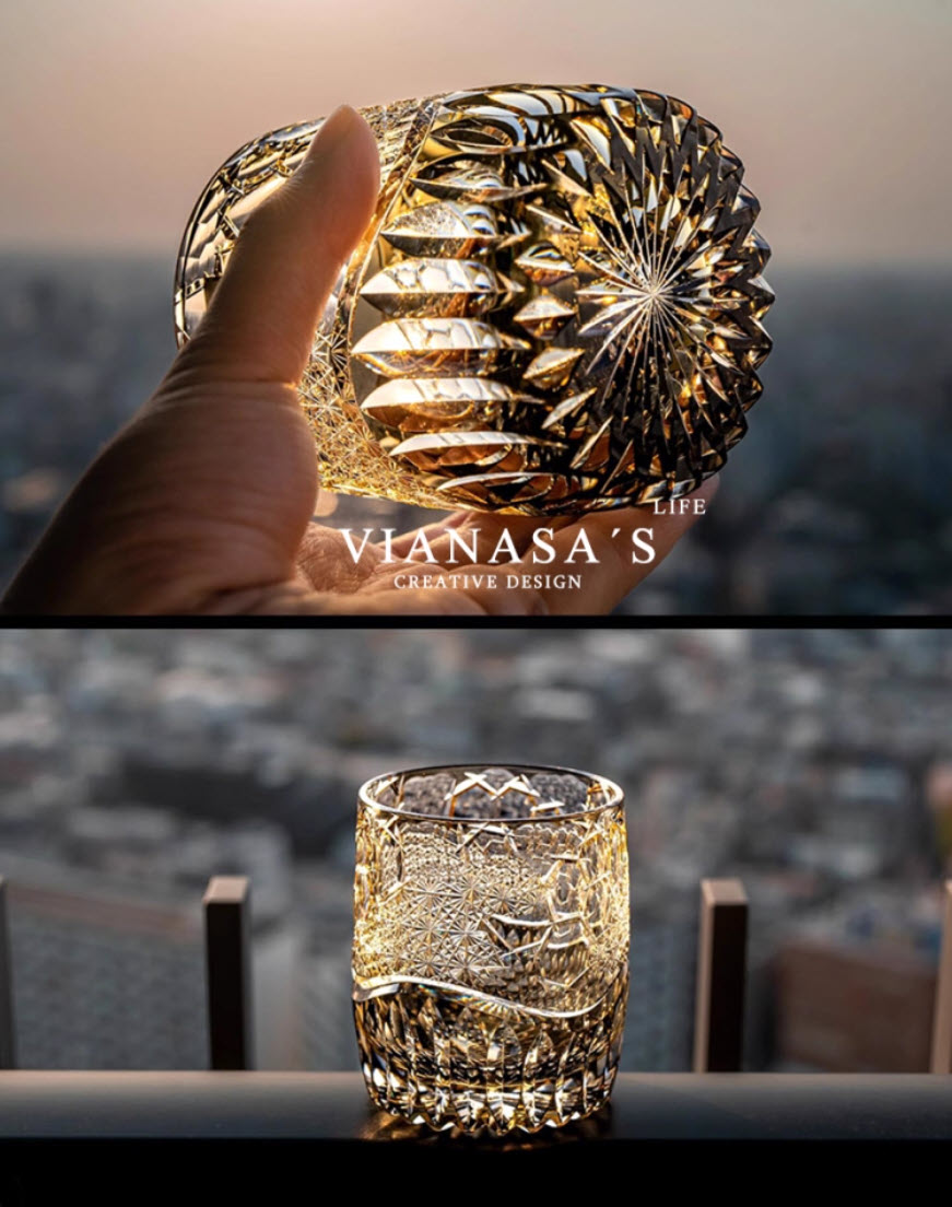 Ly wishky pha lê 260ml chế tác thủ công Edo Kiriko mẫu Snowflakes Vianasa VS42423