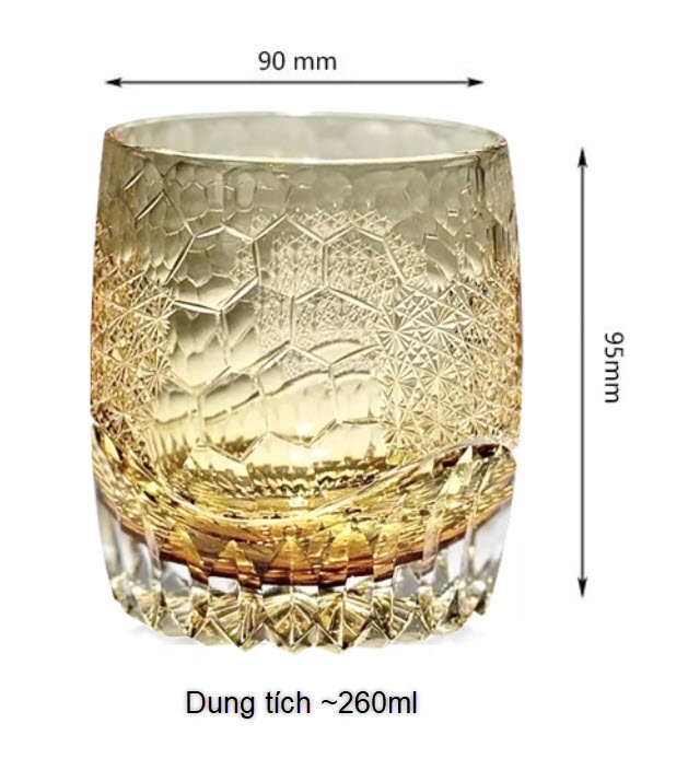 Ly wishky pha lê 260ml chế tác thủ công Edo Kiriko mẫu Snowflakes Vianasa VS42423