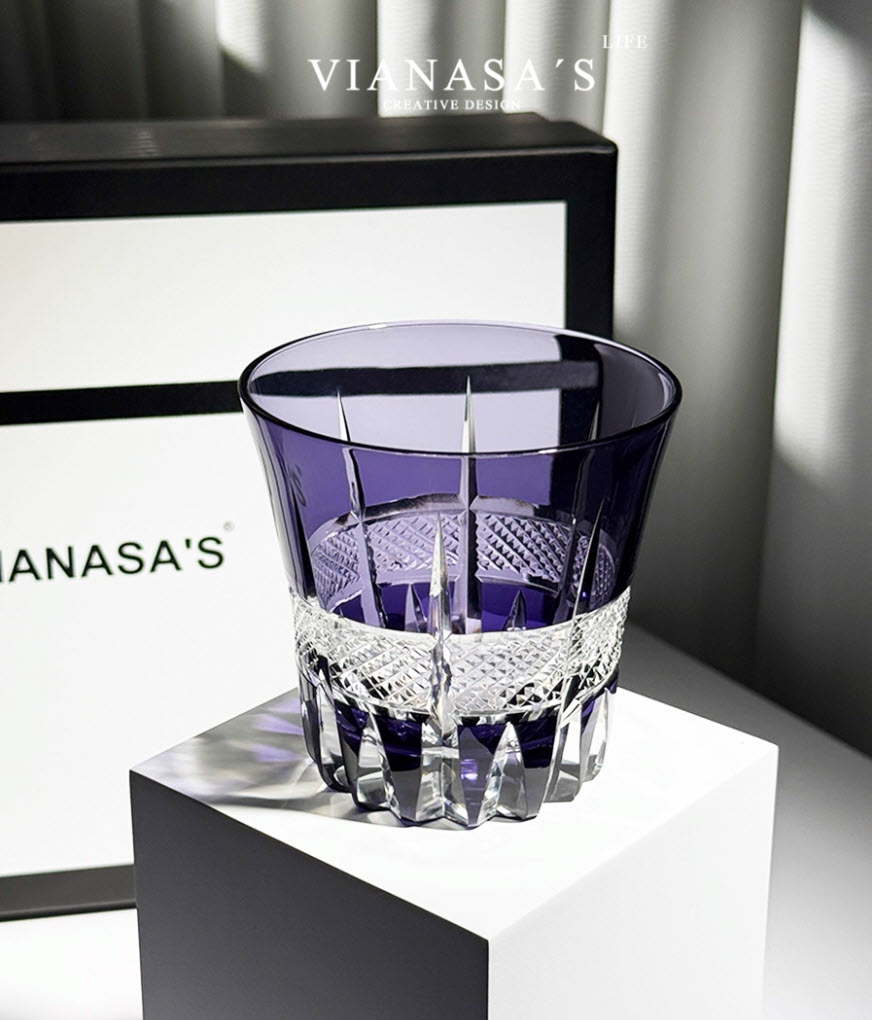 Ly wishky pha lê 260ml chế tác thủ công Edo Kiriko mẫu Fireworks Vianasa VS43234