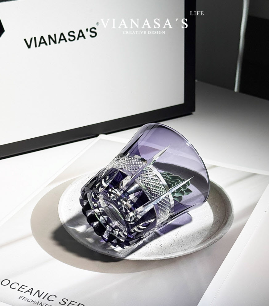 Ly wishky pha lê 260ml chế tác thủ công Edo Kiriko mẫu Fireworks Vianasa VS43234