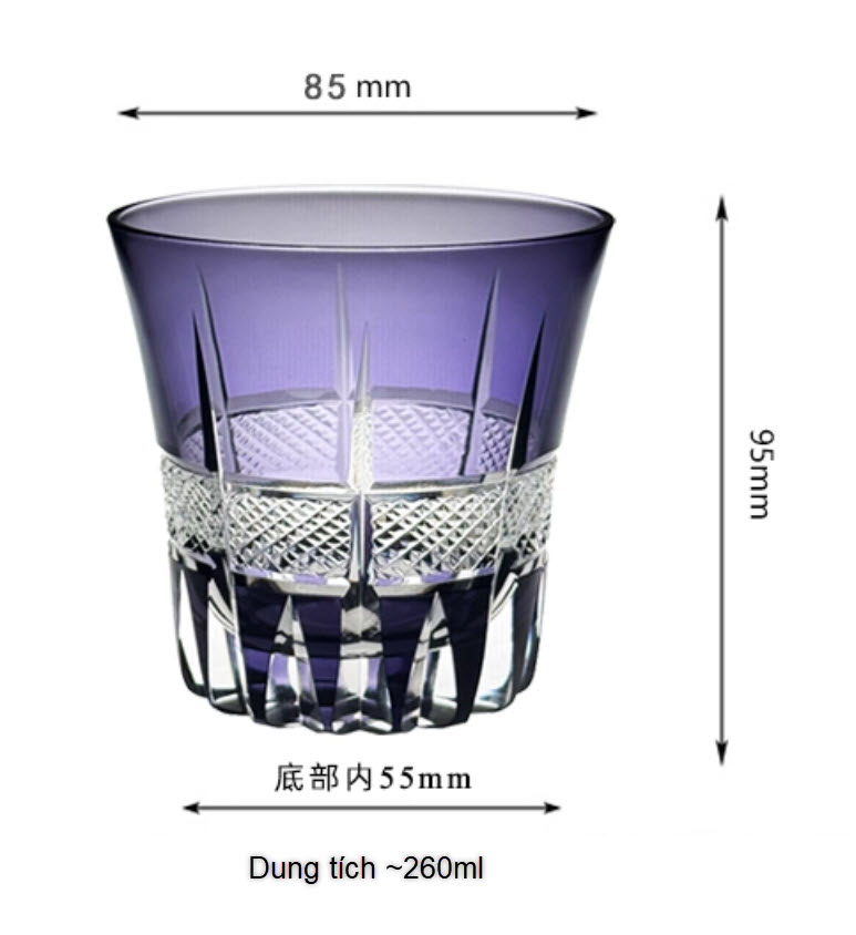 Ly wishky pha lê 260ml chế tác thủ công Edo Kiriko mẫu Fireworks Vianasa VS43234