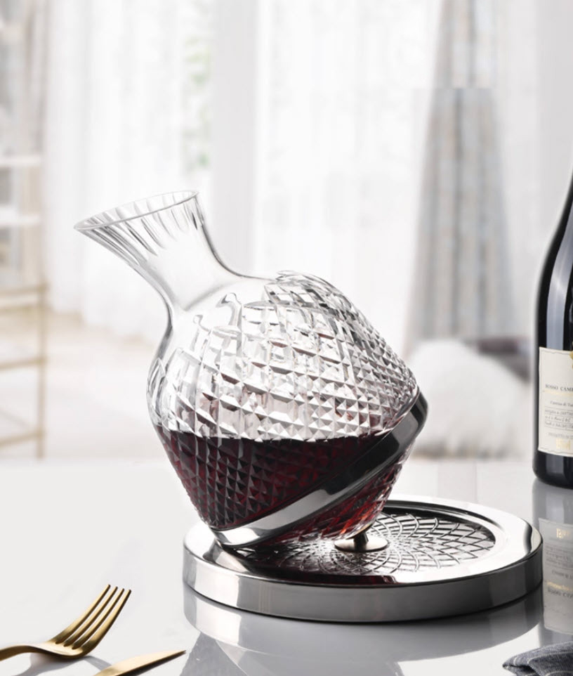 Decanter bình thở vang pha lê kèm đế xoay 1500ml mẫu Jojo Design Vianasa VS63636
