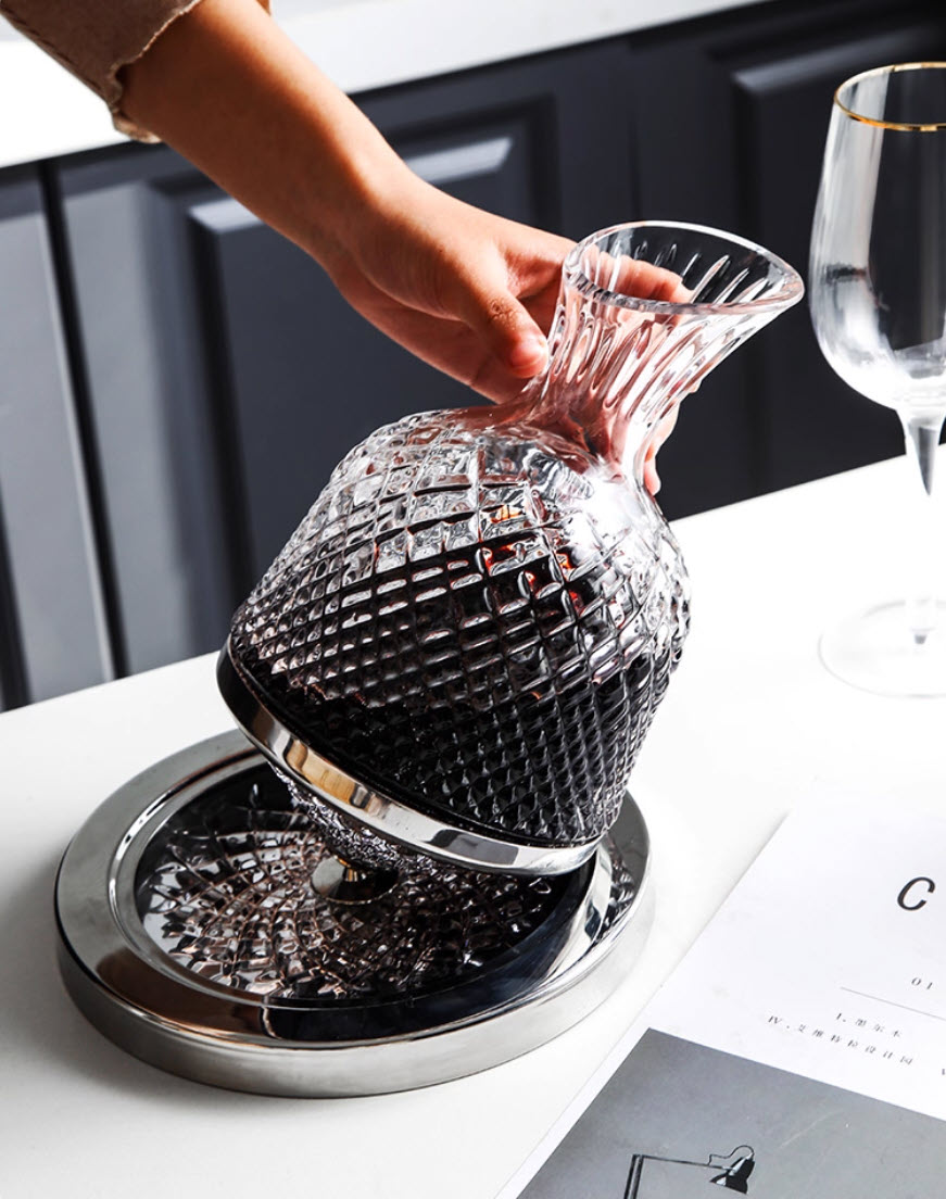 Decanter bình thở vang pha lê kèm đế xoay 1500ml mẫu Jojo Design Vianasa VS63636