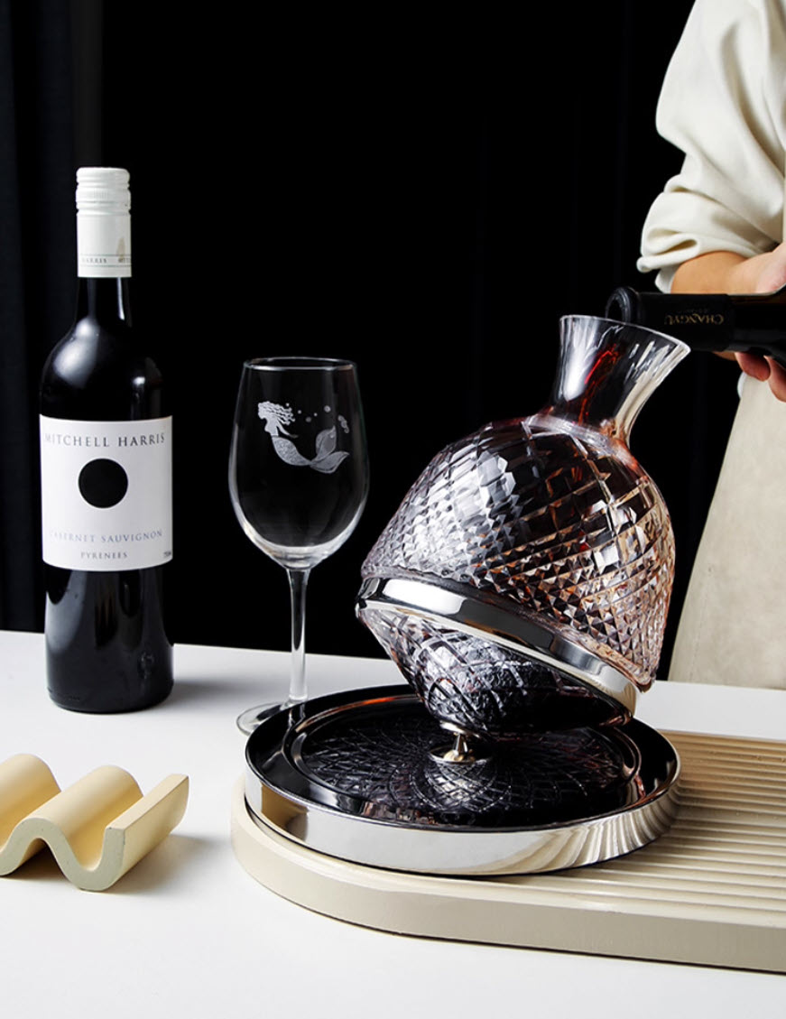 Decanter bình thở vang pha lê kèm đế xoay 1500ml mẫu Jojo Design Vianasa VS63636