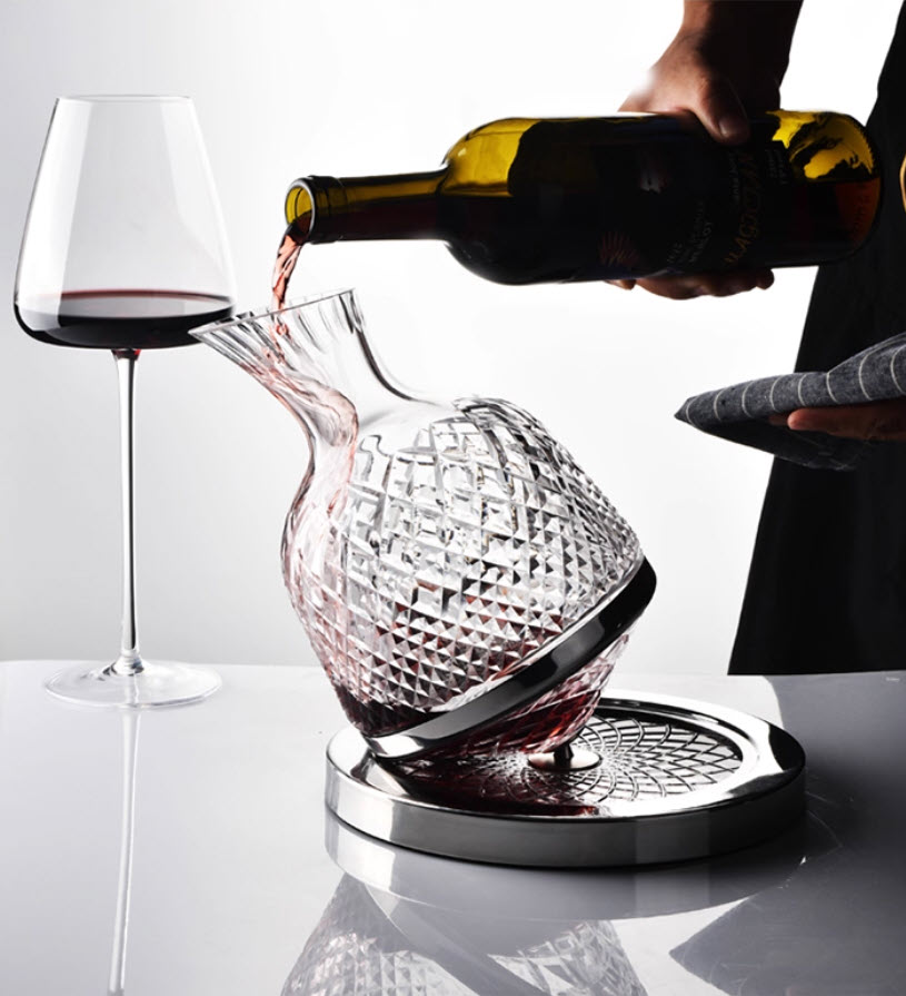 Decanter bình thở vang pha lê kèm đế xoay 1500ml mẫu Jojo Design Vianasa VS63636