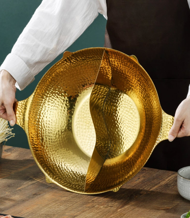 Nồi lẩu 2 ngăn inox 304 mẫu Coucou vân búa size 34cm 3 lớp YX1125