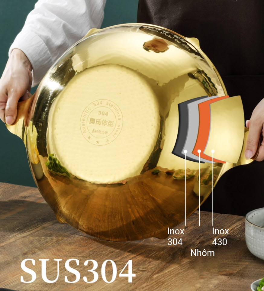 Nồi lẩu 2 ngăn inox 304 mẫu Coucou vân búa size 34cm 3 lớp YX1125