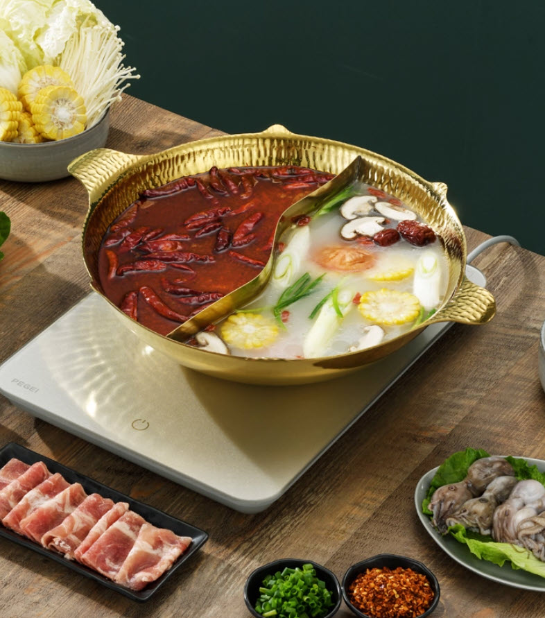 Nồi lẩu 2 ngăn inox 304 mẫu Coucou vân búa size 34cm 3 lớp YX1125