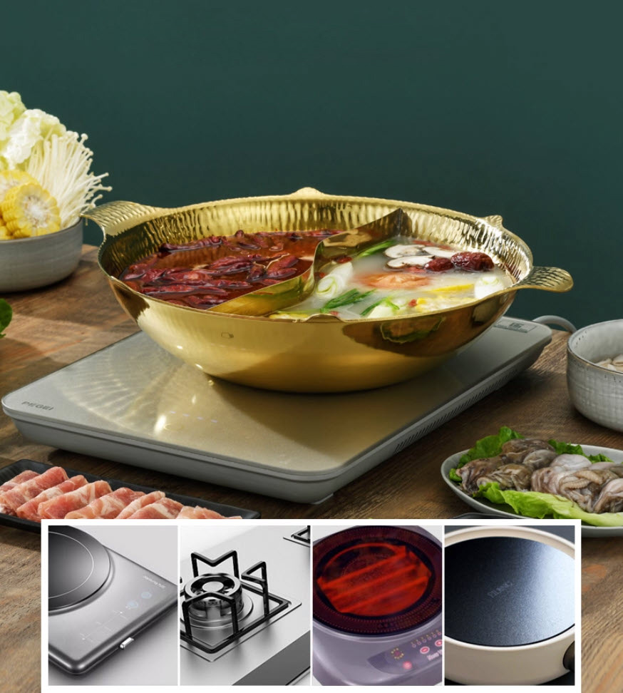 Nồi lẩu 2 ngăn inox 304 mẫu Coucou vân búa size 34cm 3 lớp YX1125