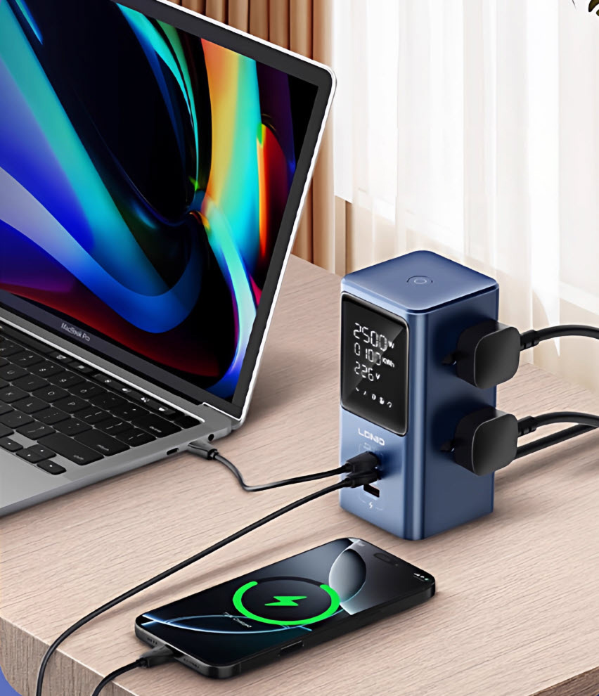 Ổ cắm đa năng 4 cổng 2500W kèm sạc nhanh 45W màn hình LED hiển thị thông số LDNIO SC4408