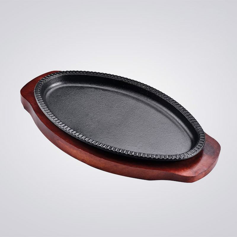 Chảo gang oval ăn bò beefsteak đế gỗ dày 3 size TB12