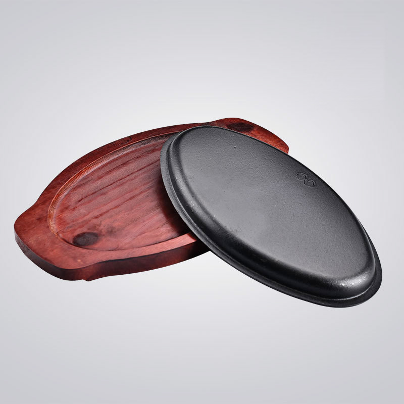 Chảo gang oval ăn bò beefsteak đế gỗ dày 3 size TB12