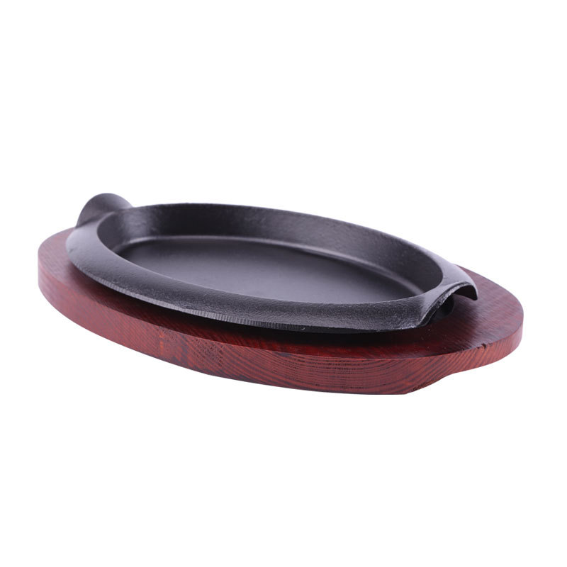 Chảo gang oval ăn bò beefsteak đế gỗ dày 3 size TB12