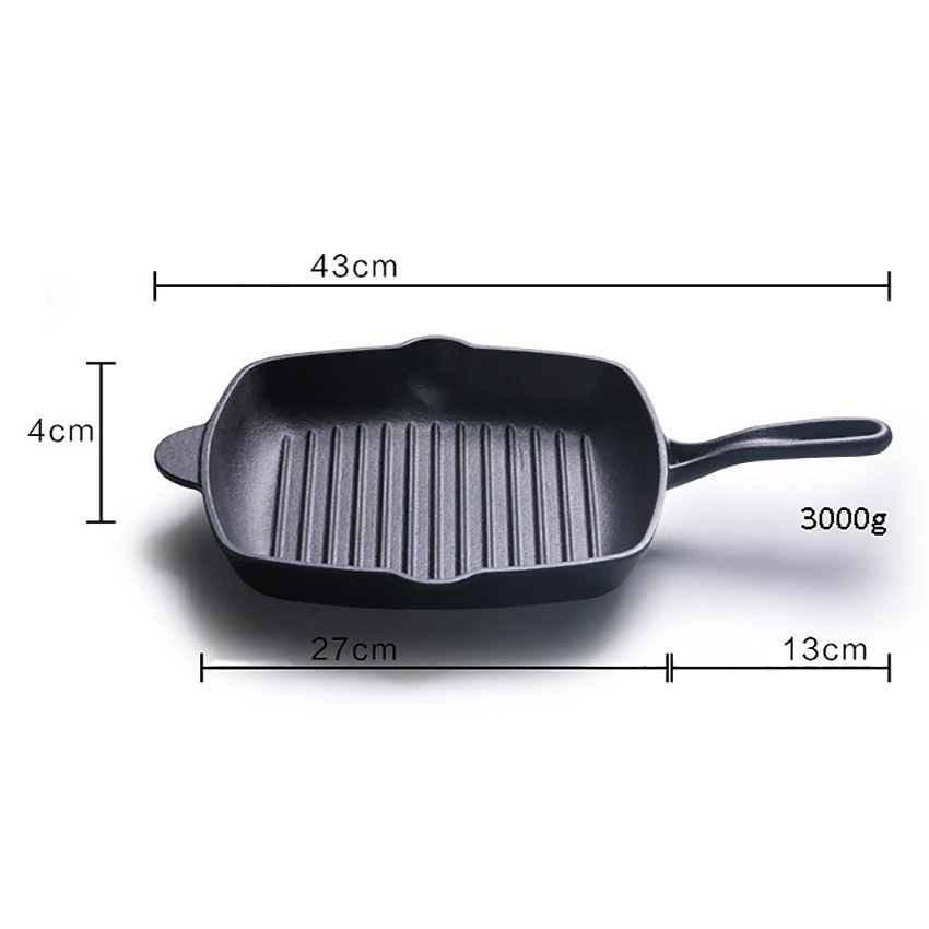 Chảo gang nướng beefsteak nướng cá 27cm đáy vân nổi Chef P24
