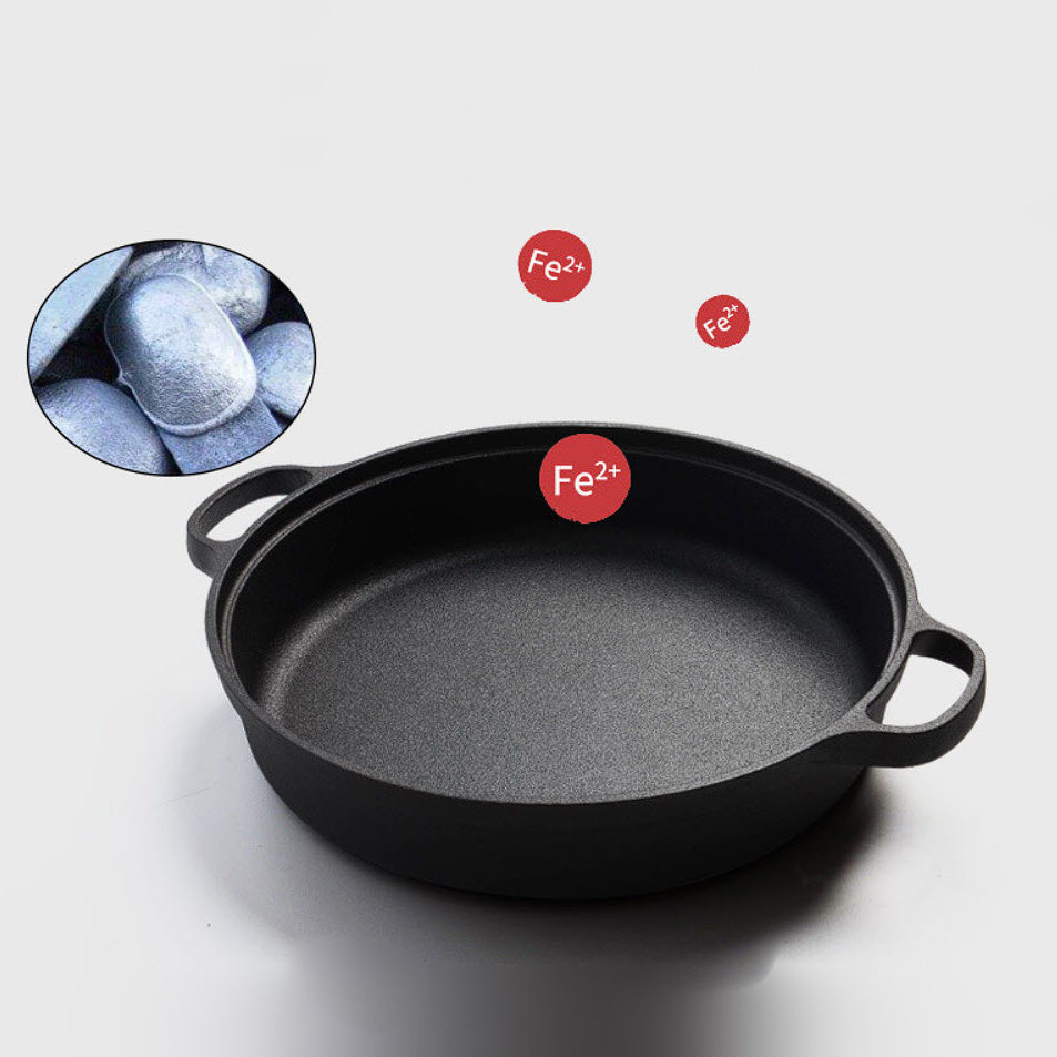 Nồi gang đáy bằng 2 quai đúc thô size 22-35cm OEM CO001