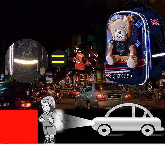 Balo kéo học sinh Oxford J008, chất liệu PES chống nước tốt, viền phản quang.