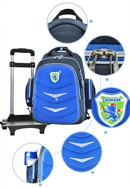 Balo kéo học sinh Oxford A008, chất liệu PES chống nước tốt, viền phản quang.