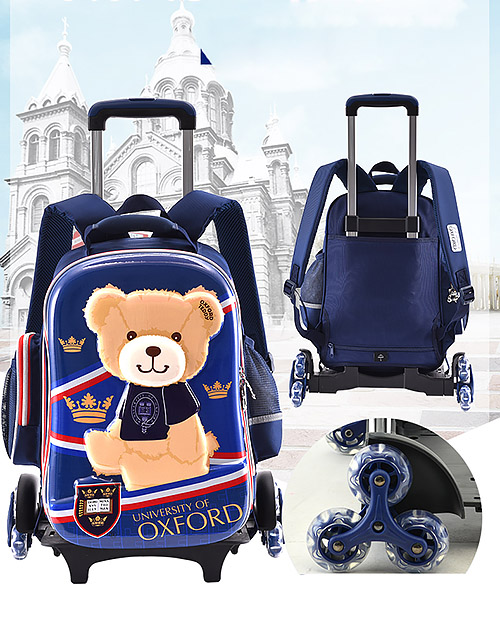 Balo kéo học sinh Oxford J055, chất liệu PES chống nước tốt, viền phản quang.