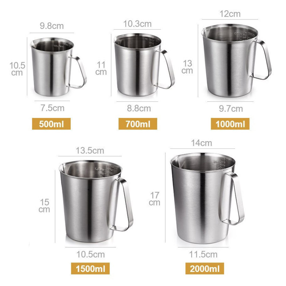 Ca inox 304 có vạch chia dung tích OEM HS502