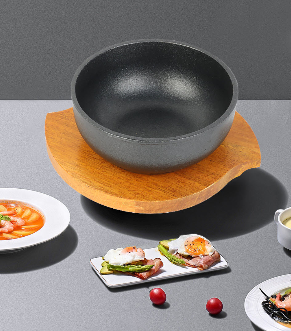 Tô gang kèm đế gỗ đựng các món ăn Việt - Nhật - Hàn size 15-19cm TH2115
