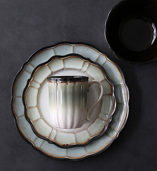 Bộ tô dĩa ly gốm porcelain handmade OMK GT008 cho nhà hàng quán ăn.