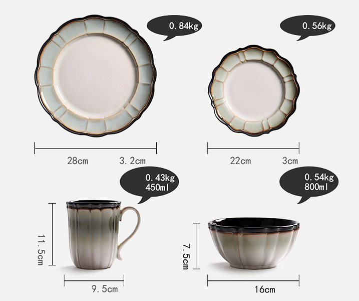 Bộ tô dĩa ly gốm porcelain handmade OMK GT008 cho nhà hàng quán ăn.