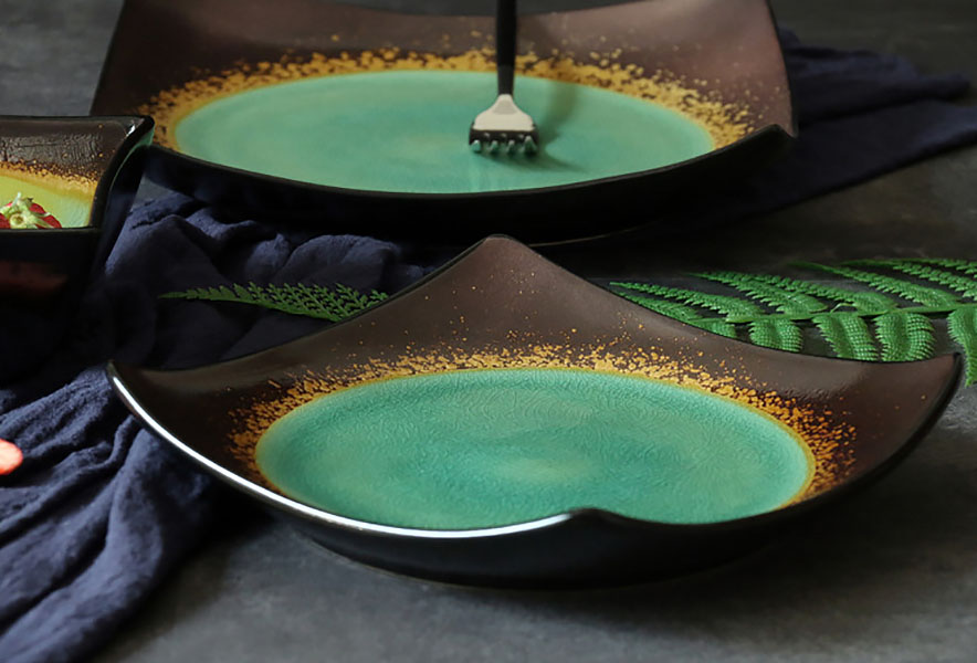 Bộ tô dĩa gốm porcelain handmade OMK GCBLY.