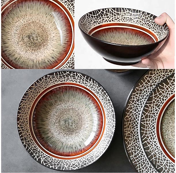 Bộ tô chén dĩa gốm porcelain handmade OMK GCZP001.