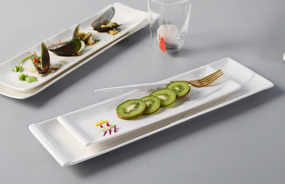 Dĩa kiểu gốm porcelain McAllen MA011 đựng sushi buffet nhà hàng.