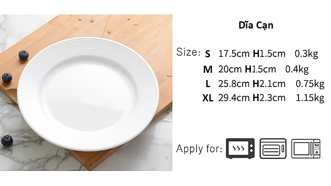Dĩa gốm trắng porcelain McAllen MA024 đựng thức ăn.