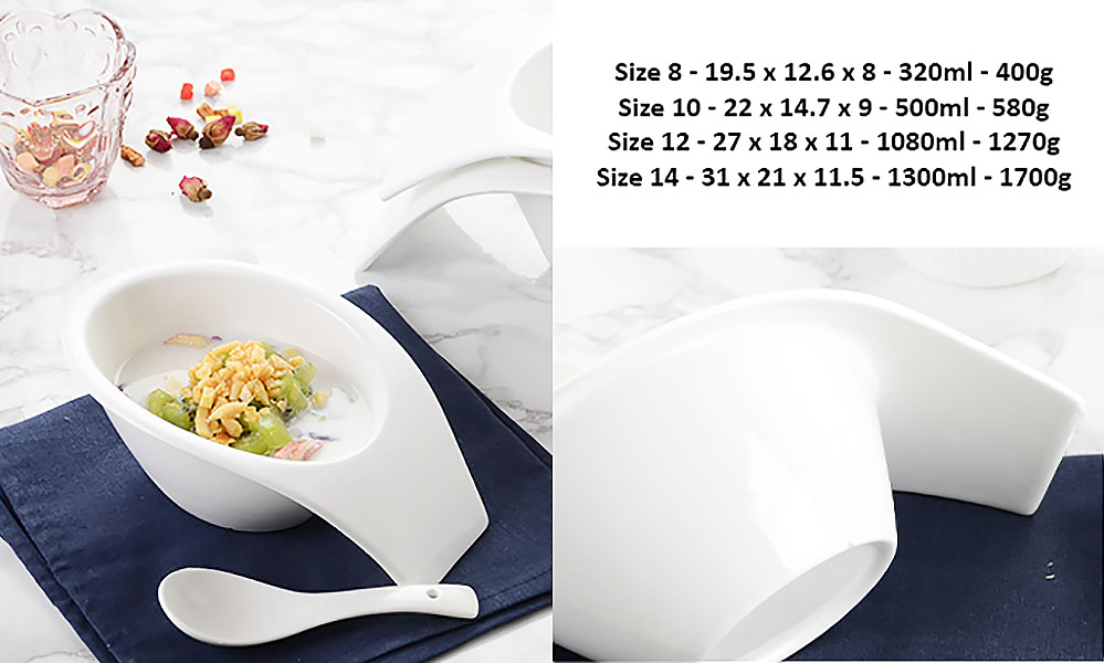 Chén thố kiểu gốm trắng đựng salad trái cây McAllen BL3899.