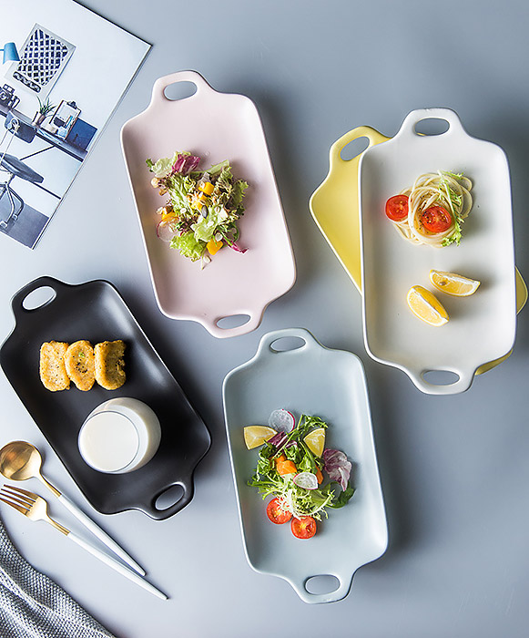 Dĩa sứ chữ nhật 2 quai lòng sâu Deli DL007.