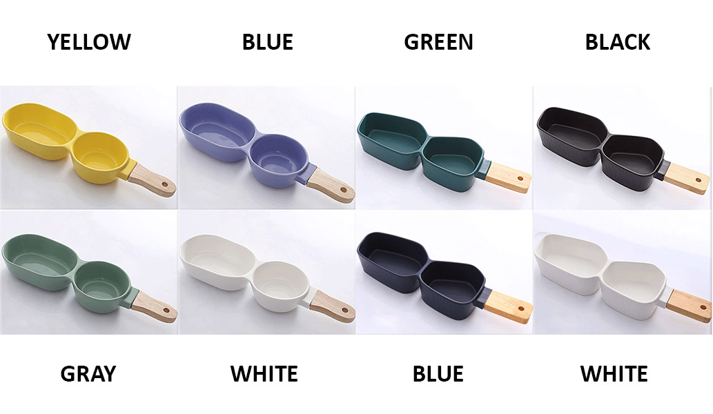 Khay 2 ngăn gốm sứ tay cầm gỗ đựng thức ăn OneName ON009