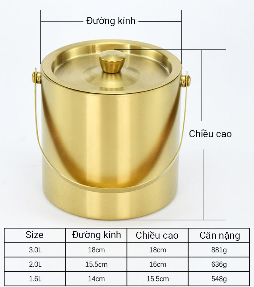 Xô đá inox 304 cách nhiệt 2 lớp PolySteel JG69
