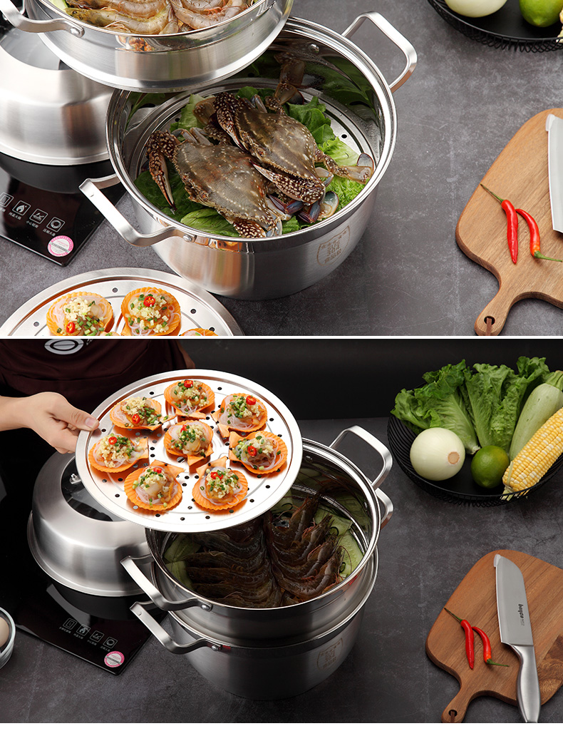 Xửng hấp thức ăn 2 tầng inox 304 Vandhome A070200, đáy từ.
