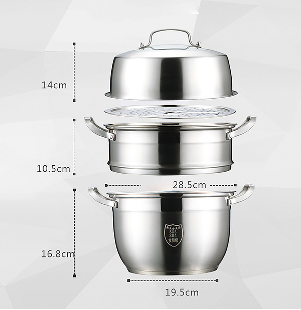 Xửng hấp thức ăn 2 tầng inox 304 Vandhome A070200, đáy từ.