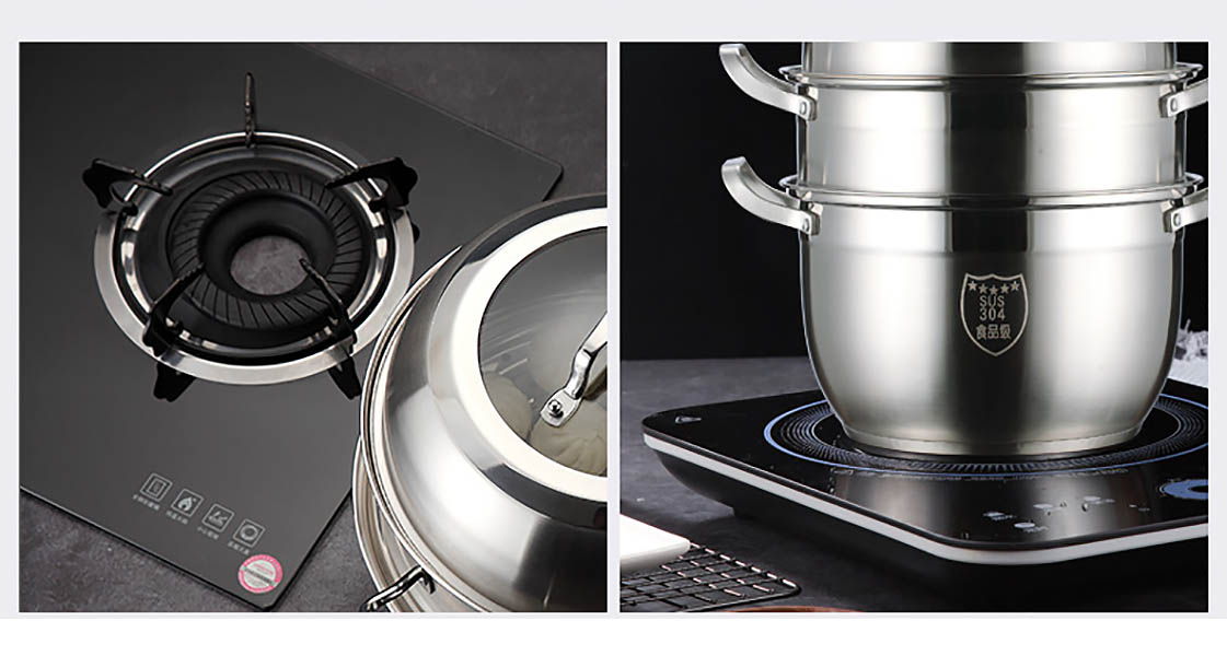 Xửng hấp thức ăn 2 tầng inox 304 Vandhome A070200, đáy từ.
