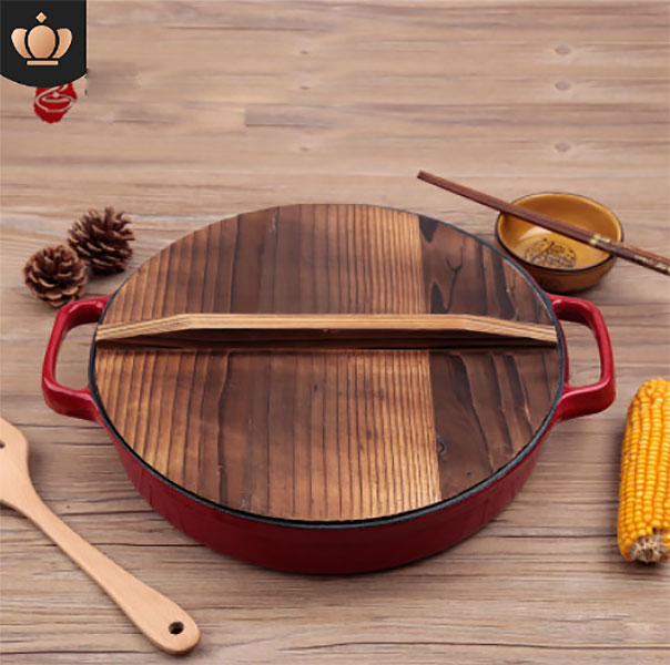 Nồi gang tráng men 33cm nắp gỗ Jinghui TCFE
