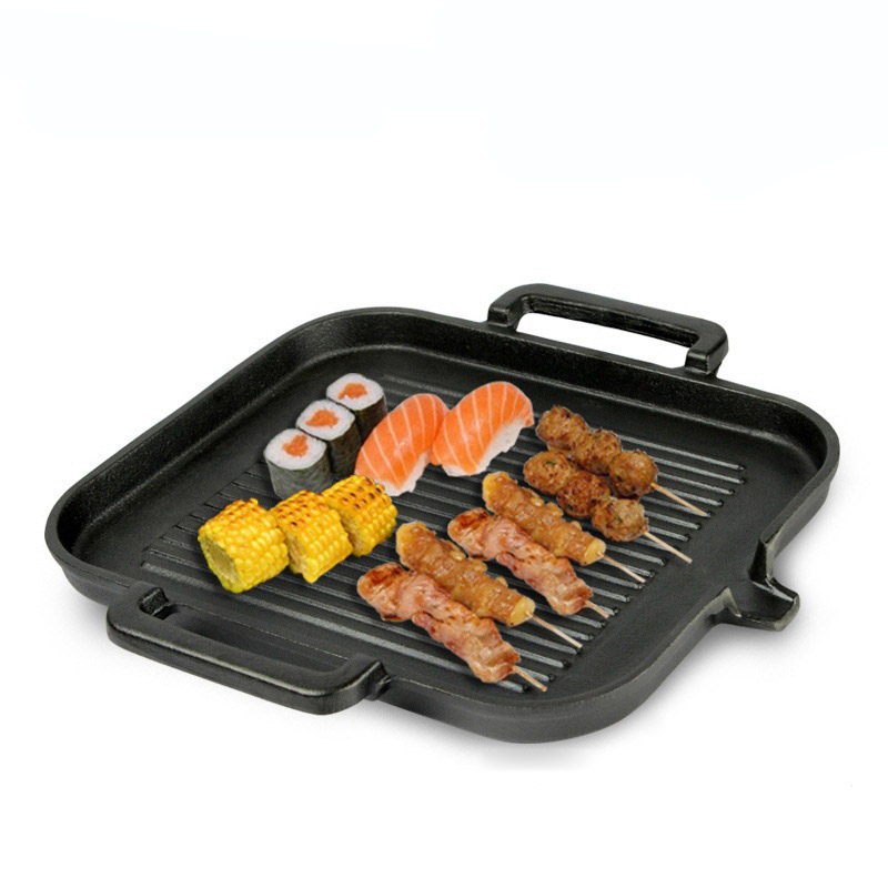 Chảo gang nướng beefsteak nướng cá đáy vân nổi size 25x30 SKP3025