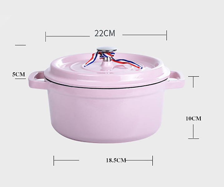 Nồi gang tráng men 2 quai 22cm Jinghui TCDG22
